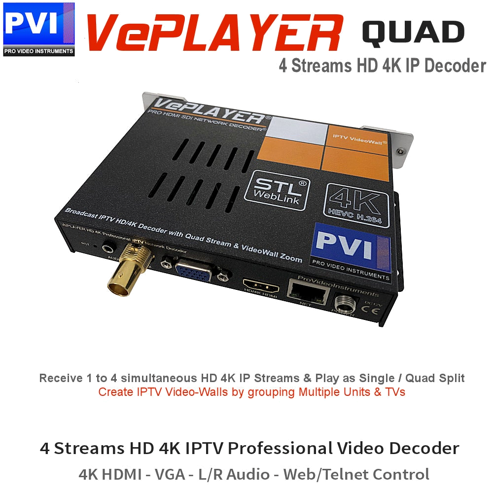 VePLAYER QUAD 4-stream IPTV decoder front view