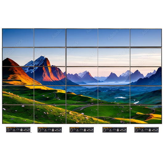 VuMATRIX 4K Video Wall 5x5 twenty-five display HDMI over IP video wall system showing seamless 4K content across twenty-five screens