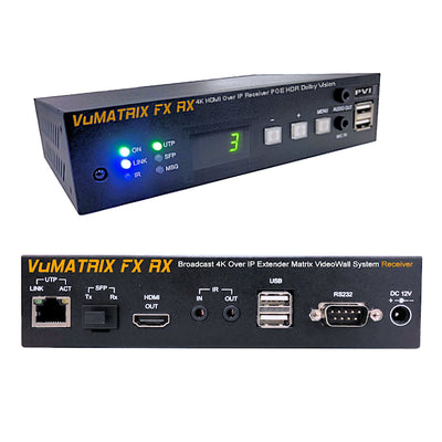 VuMATRIX FX Receiver — 4K HDMI-over-IP Extender (PoE, Fiber/Cat6)