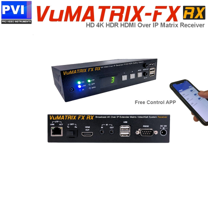 VuMATRIX FX Receiver 4K HDMI-over-IP extender with branding