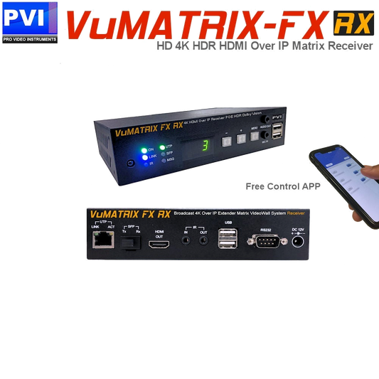 VuMATRIX FX Receiver 4K HDMI-over-IP extender with branding