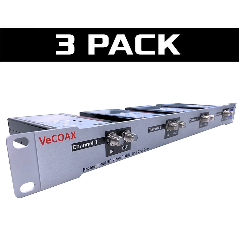 <b>3-PACK</b> |VECOAX RACK-4  Four CHANNELS HDMI Video To Coax 1080P Dolby HD Modulator 1RU Rack Mount<br>VeCOAX RACK-4