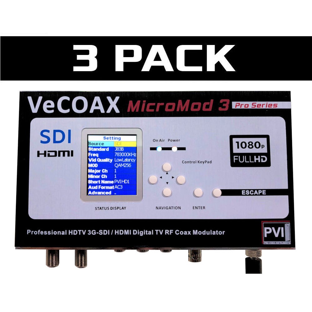 <b>3-PACK</b> | VECOAX MICROMOD-3-SDI  | Broadcast 3G SDI - HDMI - AV Modulator to distribute HD Video Over coax with real time perfect quality 